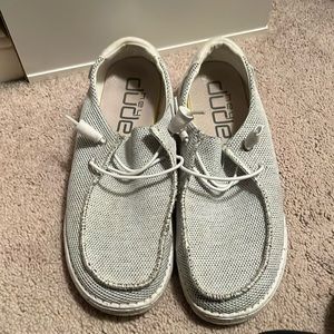 White/grey Hey dude shoes, perfect for summer